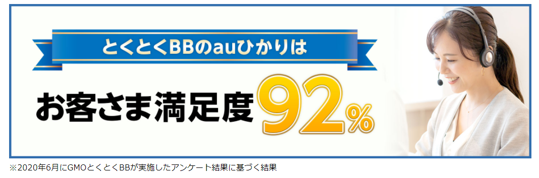 auひかり(GMOとくとくBB)の利用者満足度調査結果