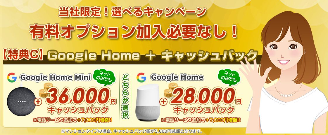 auひかり(NEXT)のグーグルホームプレゼント特典・キャンペーン