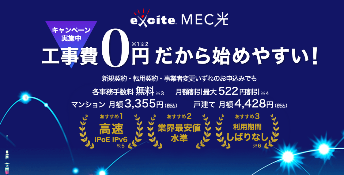 エキサイトMEC光公式サイトのキャンペーン