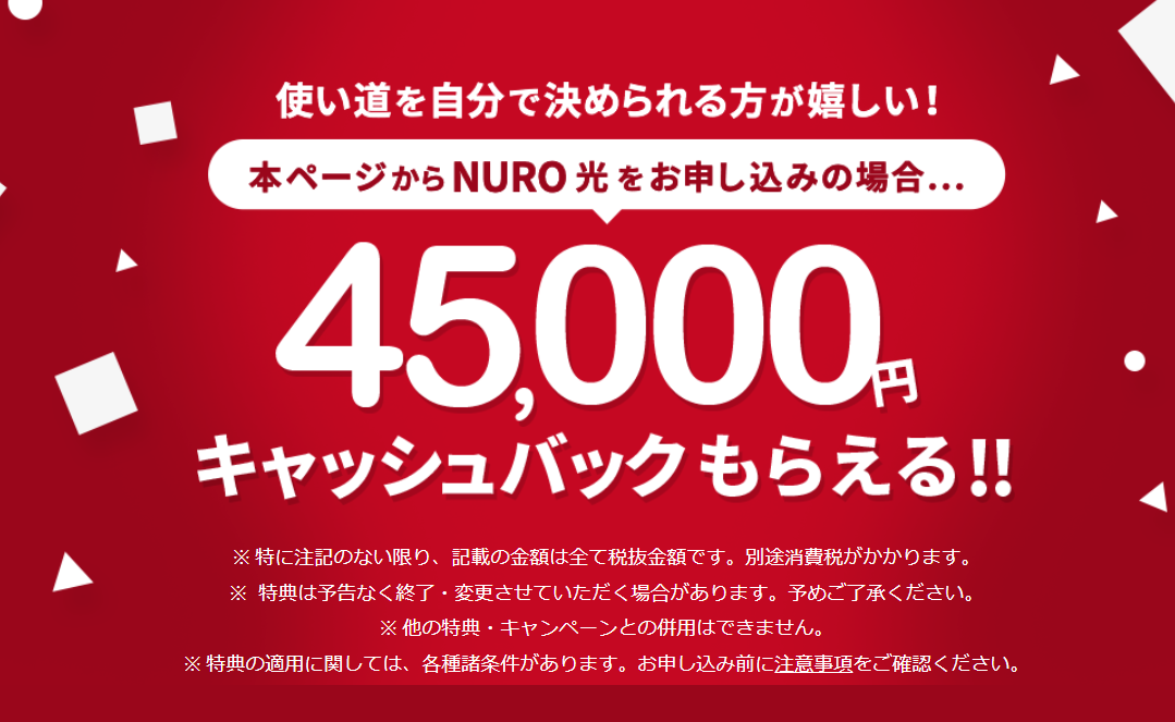 NURO光キャッシュバックキャンペーン(NURO光公式)