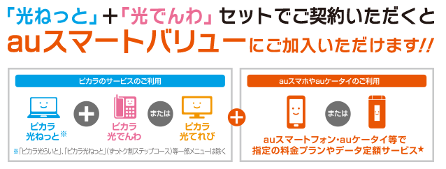 ピカラ光,料金,速度,auスマートバリュー,工事費無料,プロバイダ,電話,テレビ