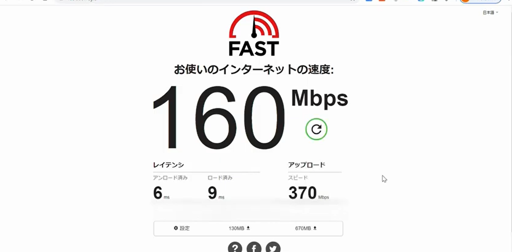 FAST.comでのドコモ光速度測定結果